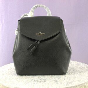 Kate Spade Medium Flap Backpack Black Saffiano Leather NWOT